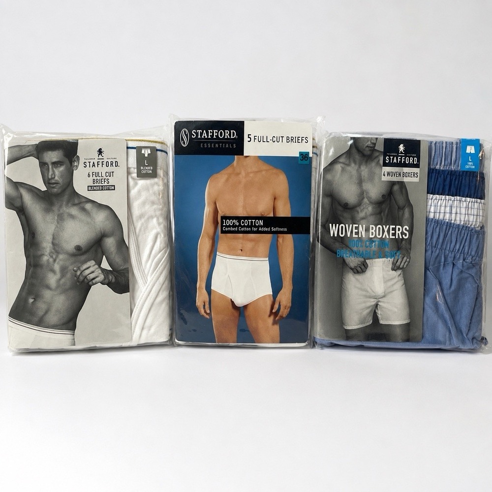 Stafford Men's Underwear/Boxers Lot of 15 sz L 36-38 11 Briefs + 4 Woven Boxers